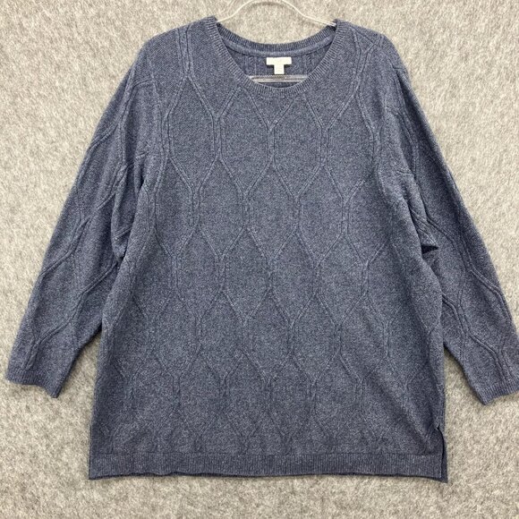 J. Jill Textured Tunic Sweater Womens Plus 2XL Blue Geometric Pattern - Picture 1 of 7